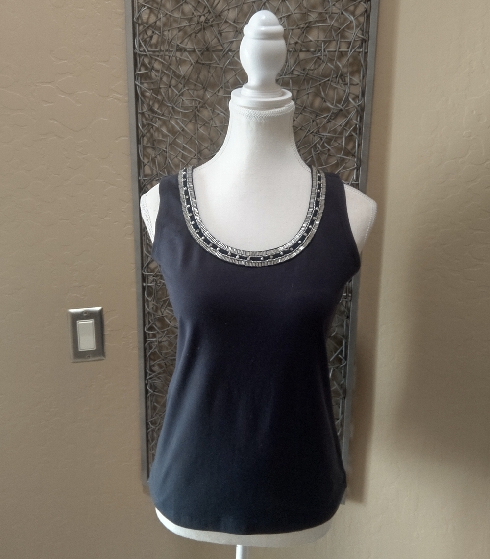 Chico's Blue Knit Tank with Beaded Scoop Neck